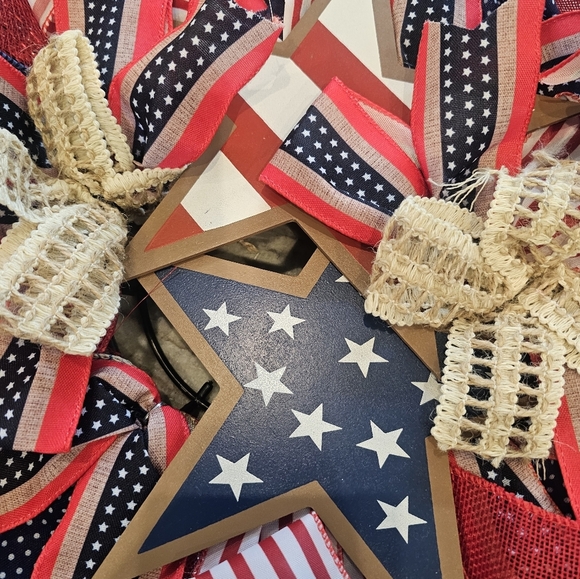 New! Patriotic 15 Inch Star Bows Hanging Sign Fourth of July Decor Wreath Gift - Picture 2 of 7